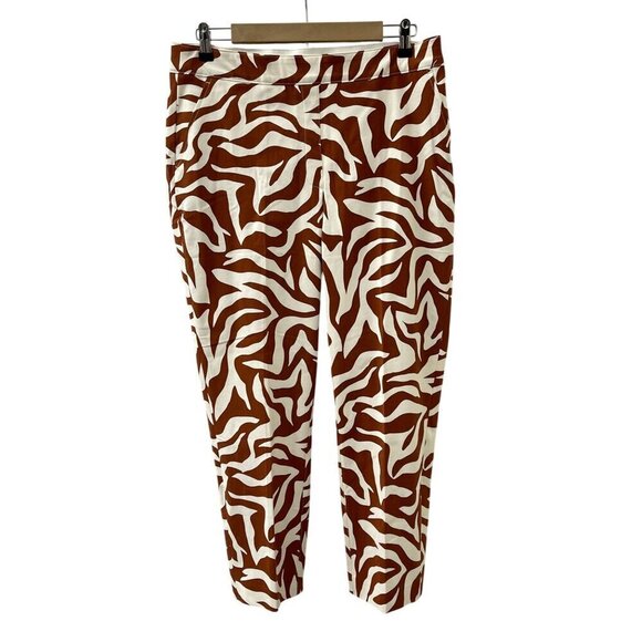 SPANX On-the-Go Ankle Slim Straight Pant Pull On Clay Zebra Stripe Brown Women L - Picture 4 of 16
